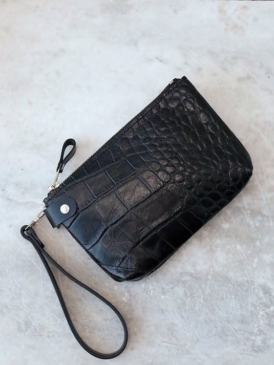 POUCH Wallet with Wrist Strap - Black Alligator | Hertwill