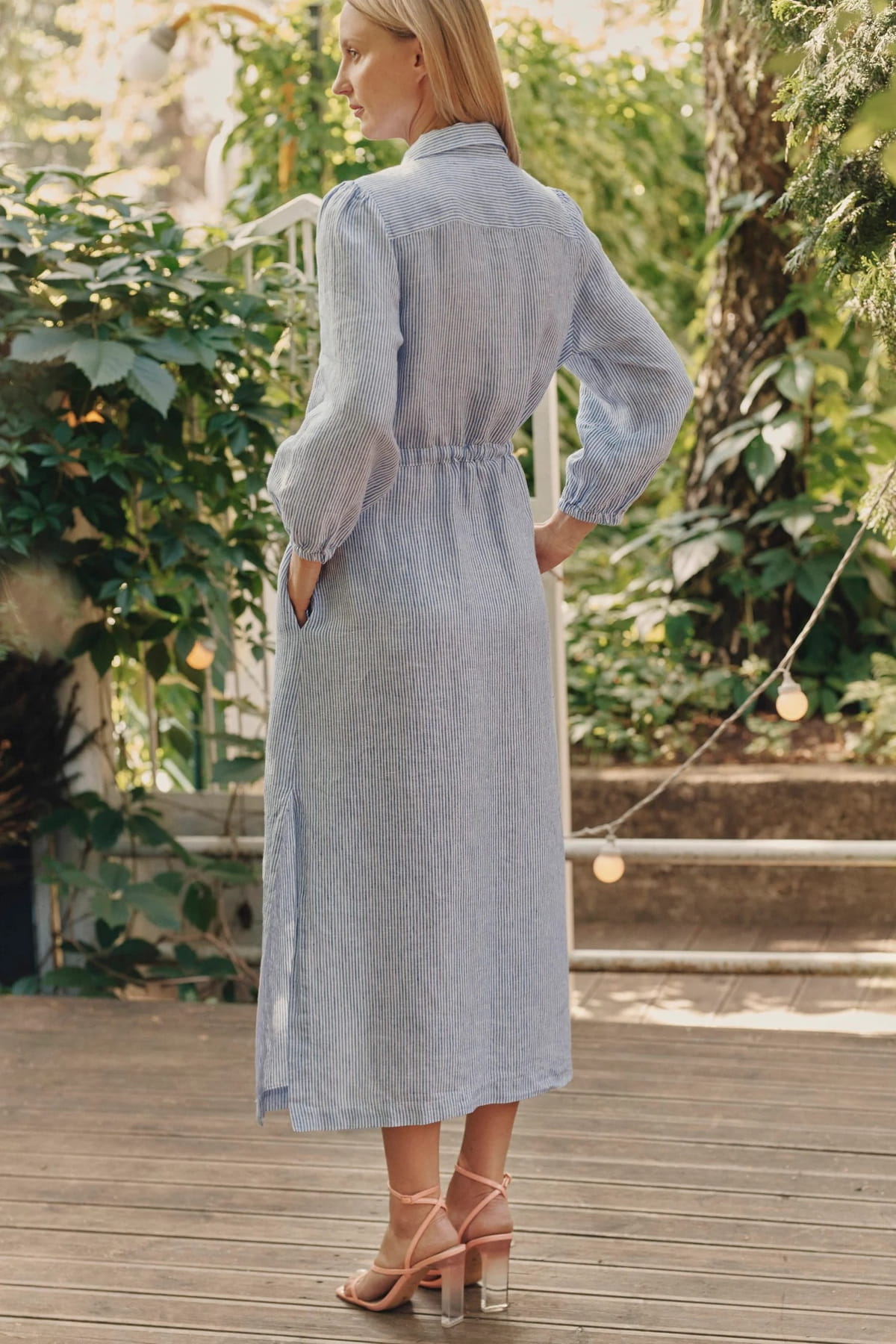 Linen Rhapsody Dress - Blue White Stripes | Hertwill