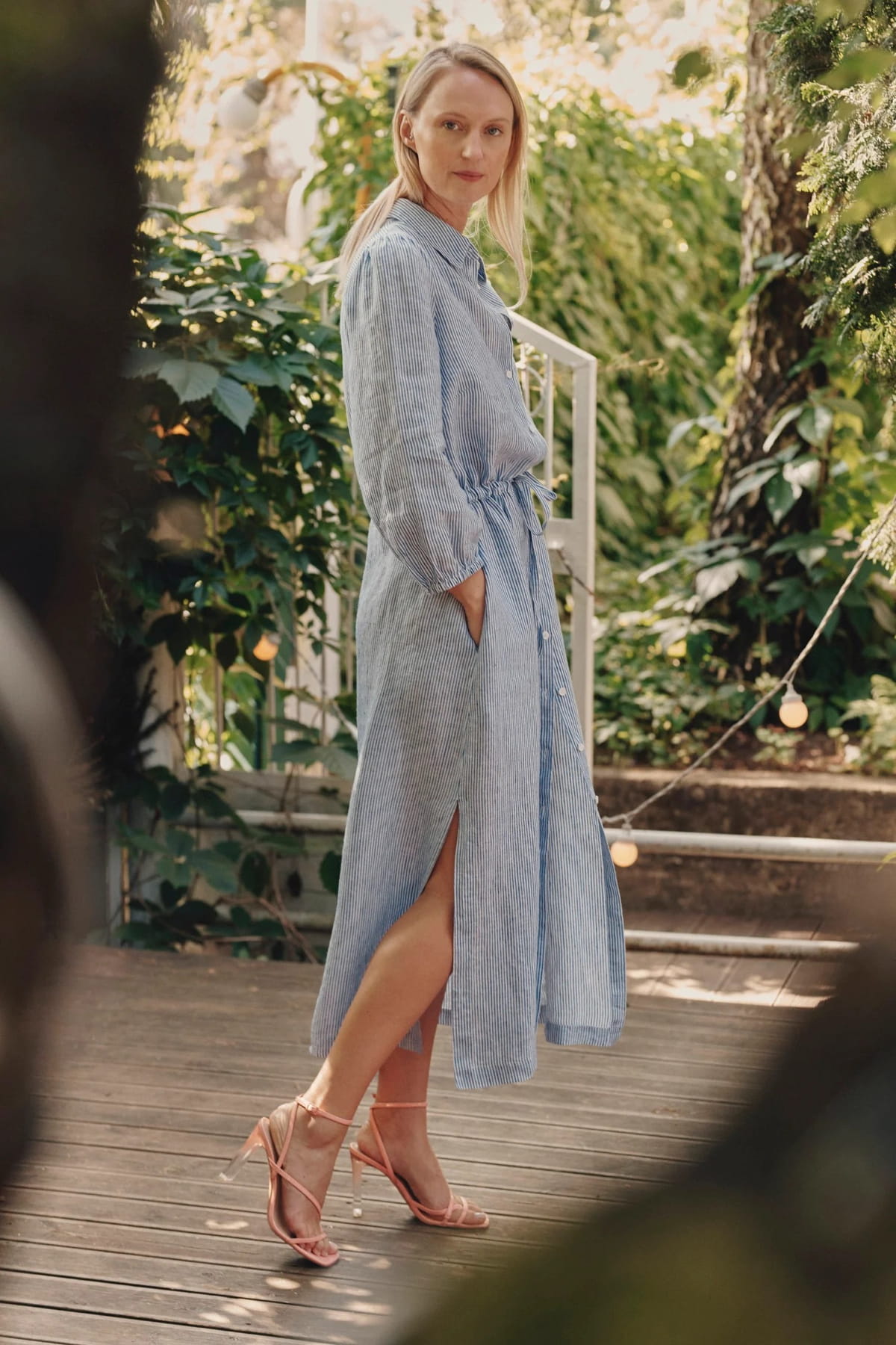 knee length dresses for ladies Linen Maxi Dress with Pockets main image 0