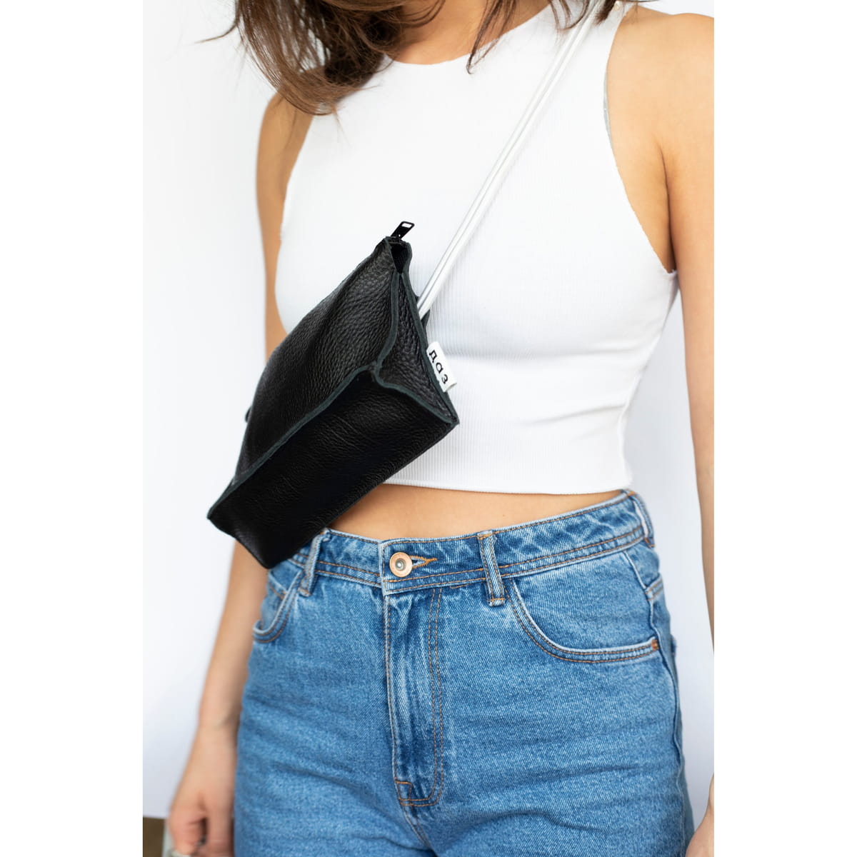 Handmade Leather Bum Bag - Black and White | Hertwill