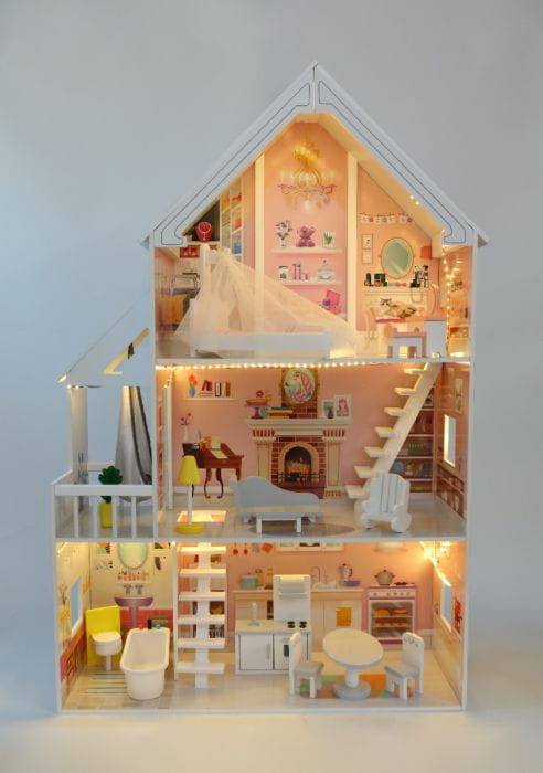 Wooden Dollhouse Liselle with LED Lights | Hertwill