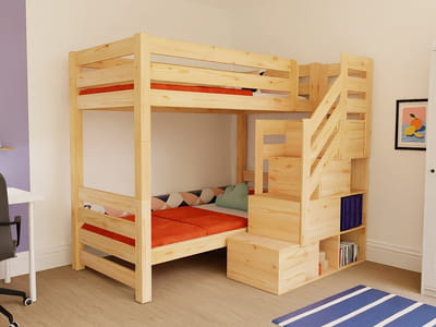 ATLAS Wooden Bunk Bed with Front Storage Stairs – 90 × 200 cm