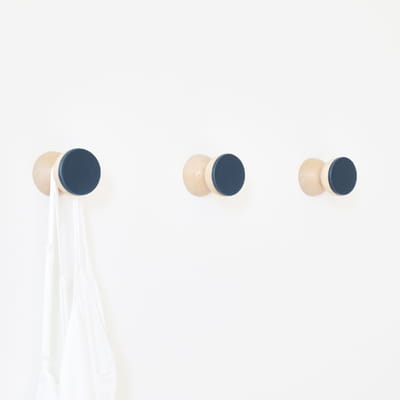 Beech Wood & Ceramic Wall Hook / Knob - Dark Blue