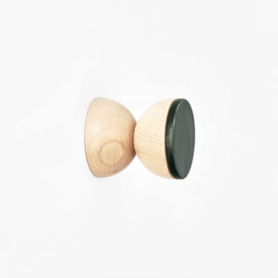 Beech Wood & Ceramic Wall Hook / Knob - Dark Green