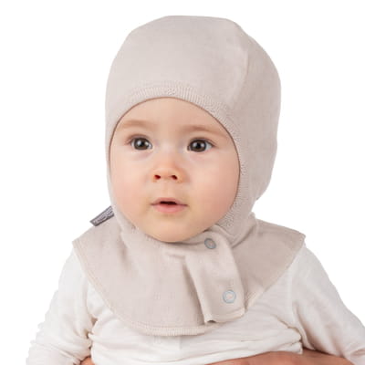 Beige Pointelle Double-Layer Cotton Baby Balaclava