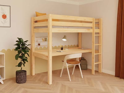 MAKALU Wooden Loft Bed with Desk – 90x200 cm