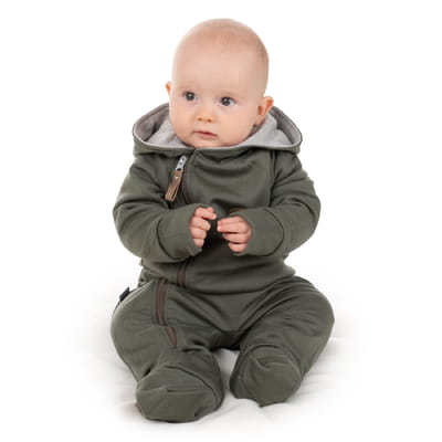 Cotton-Lined Merino Wool Baby Overall – Khaki