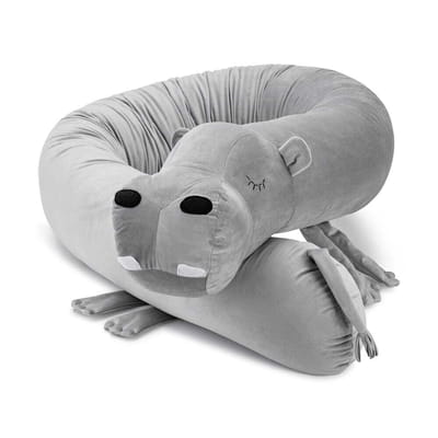Momo Hippo Bumper Pillow – Grey Velvet