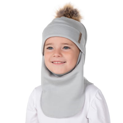 Grey Merino Wool Pom-Pom Balaclava