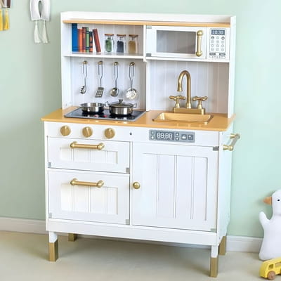 Large Wooden Play Kitchen with Sounds and LED, Opening Cabinets and Accessories