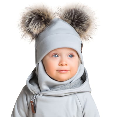 Light Grey Merino Wool Double Pom-Pom Balaclava