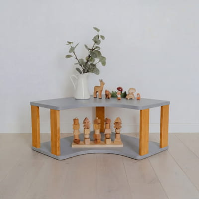 Modular Montessori Shelf Corner - 2 Shelves - Light grey/brownish Oil
