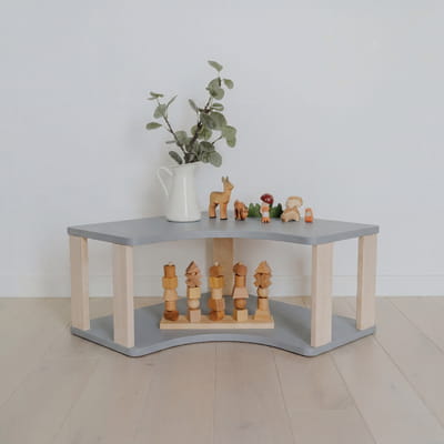 Modular Montessori Shelf Corner - 2 Shelves - Light grey/clear oil