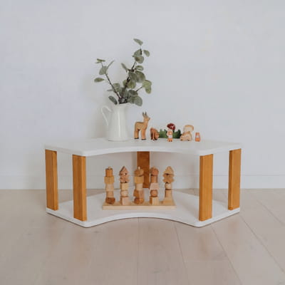 Modular Montessori Shelf Corner - 2 Shelves - White/brownish Oil