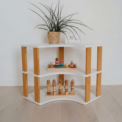 Modular Montessori Shelf Corner - 3 Shelves - White/brownish oil