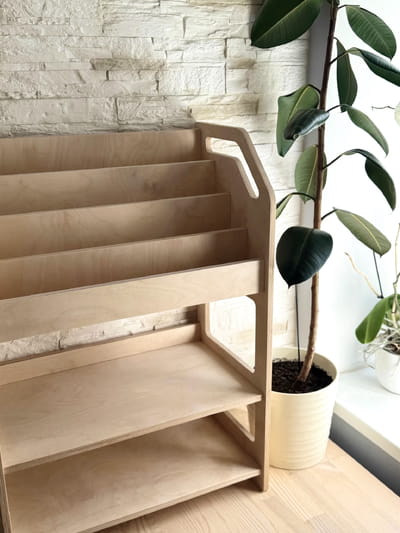 Montessori Wooden Book Display with Storage Shelf For Kids