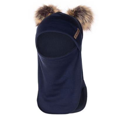 Navy Blue Merino Wool Double Pom-Pom Balaclava