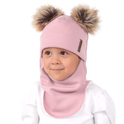 Pink Merino Wool Double Pom-Pom Balaclava