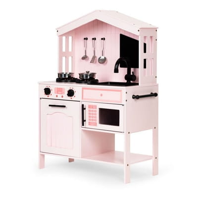 Pink Play Kitchen with Oven, Burners, Microwave and Accessories
