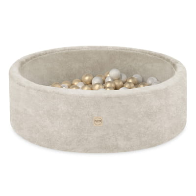 Round Chenille Ball Pool, 90 × 30 cm — Beige, 200 Pearl and Gold Balls