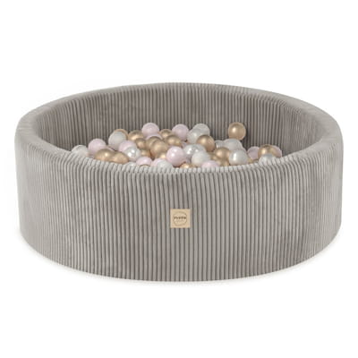 Round Corduroy Ball Pool, 90 × 30 cm — Beige, 200 Pearl, Light Pink and Gold Balls