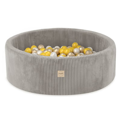 Round Corduroy Ball Pool, 90 × 30 cm — Beige, 200 Pearl, Yellow and Gold Balls
