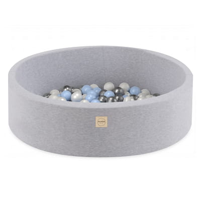 Round Cotton Ball Pool, 90 × 30 cm — Light Grey, 200 Light Blue, Silver and Pearl Balls