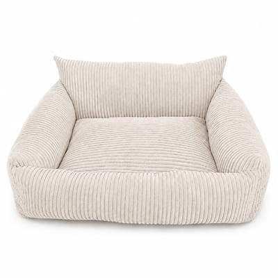 Lodie Corduroy Dog Sofa with Removable Cover – Vanilla Beige, L