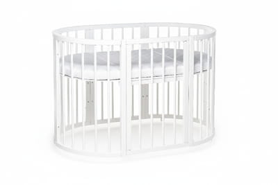 Round Baby Crib OLIN with Mattress - White