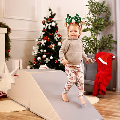 Soft Play Step and Slide Set - Beige and Grey