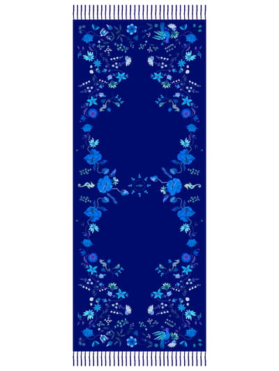 Unimoon Wool–Silk Blend Shawl – Blue and Purple Floral