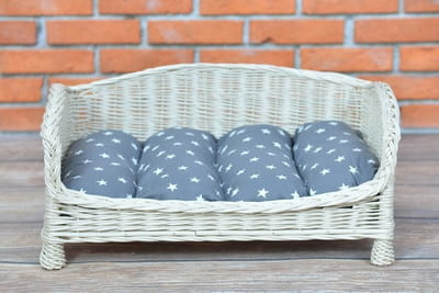 Whitewashed Wicker Pet Bed Alfie With Cushion, 74×52 cm