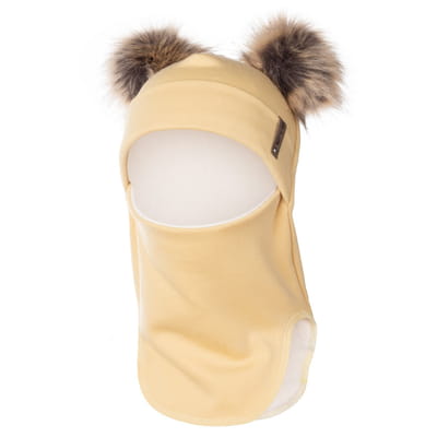 Yellow Merino Wool Double Pom-Pom Balaclava