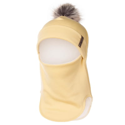 Yellow and White Merino Wool Pom-Pom Balaclava