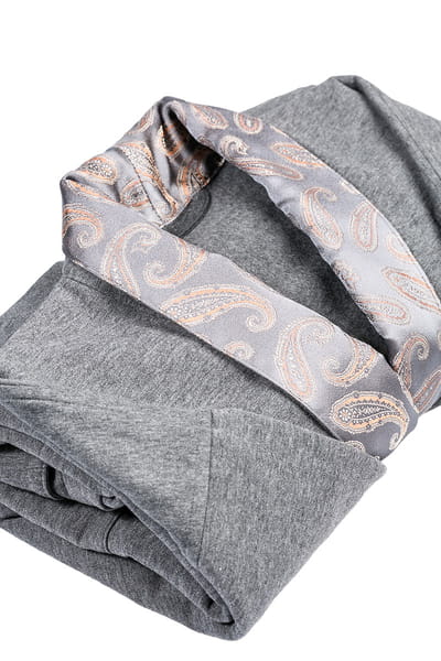 Gray Paisley Silk-Collared Robe