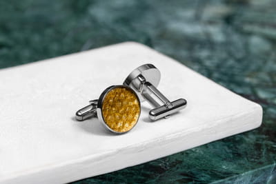 Cufflinks – Round – Yellow Trout Leather