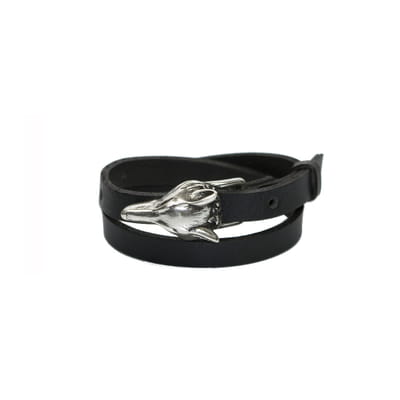 Wolf Leather Bracelet - Silver Matte