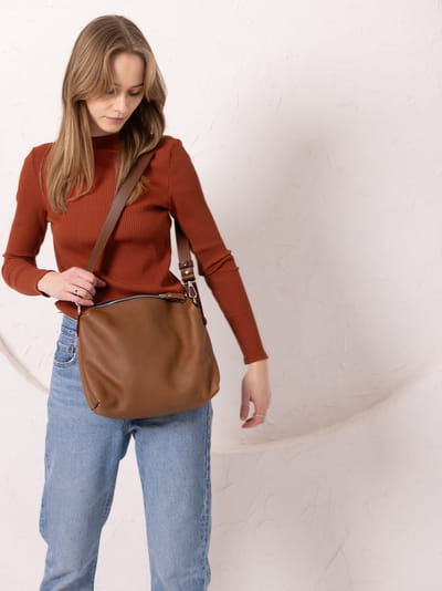 ROBIN Leather Handbag Large - Camel Brown