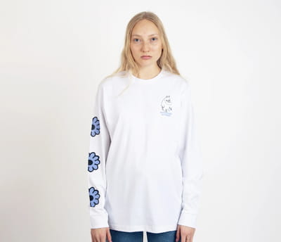 Moomintroll's Flower Longsleeve Shirt With Cuffrib Unisex - White