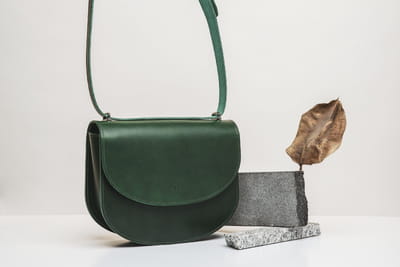 Leather Handbag Moon Pack - Moss