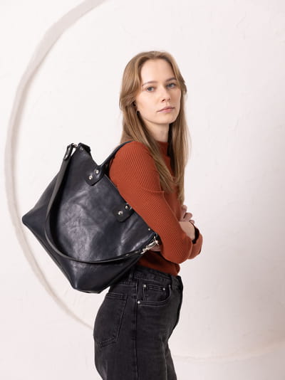 MIGLE Leather Handbag - Dark Denim