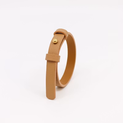 Leather Bracelet With a Brass Fastener in Desert Tan